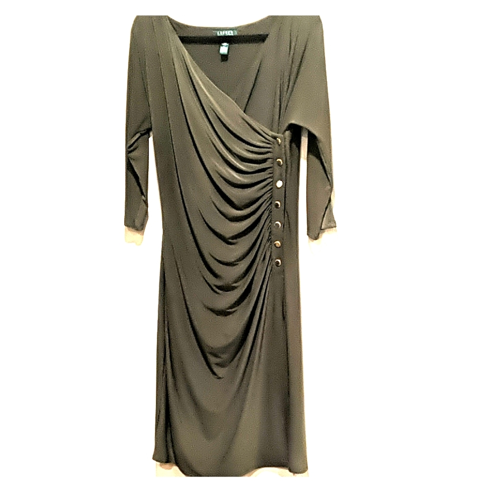 Ralph Lauren Jersey 3/4 Sleeve Olive Dress Sz 12